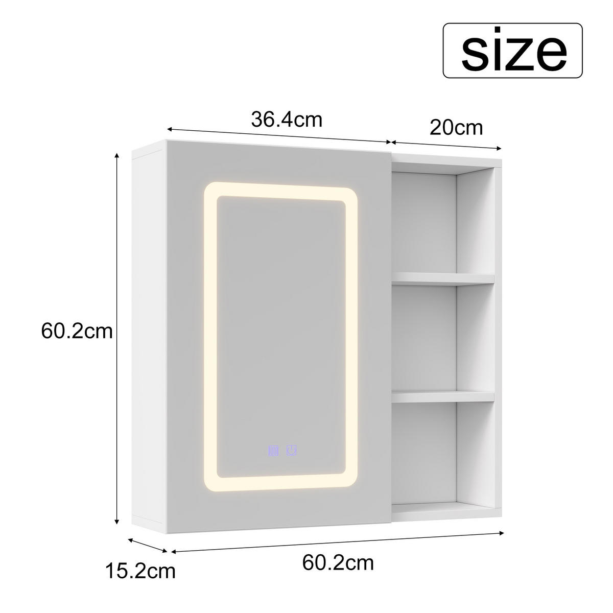 SPIEGELSCHRANK LED 60x60cm 1-türig mit verstellbaren Böden - Weiß, Glas (60.2/60.2/15.2cm) - SHOPENTRA