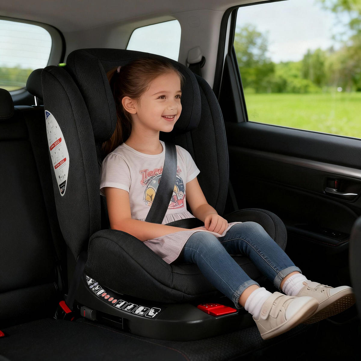 AUTOSITZ Drehbar Linus,ab Geburt bis 150 cm, Belastbarkeit 36 kg,hellgrau/schwarz - Hellgrau/Schwarz, Kunststoff (48/74/55cm) - tectake