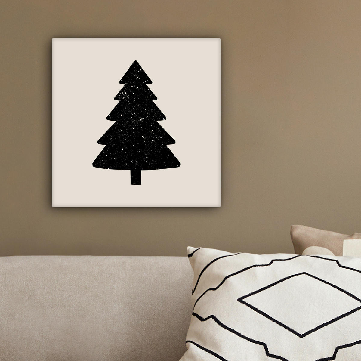 LEINWANDBILD Weihnachtsbaum - Schwarz - Urlaub - Beige 20x20 cm - Schwarz, Textil (20/20cm) - MuchoWow
