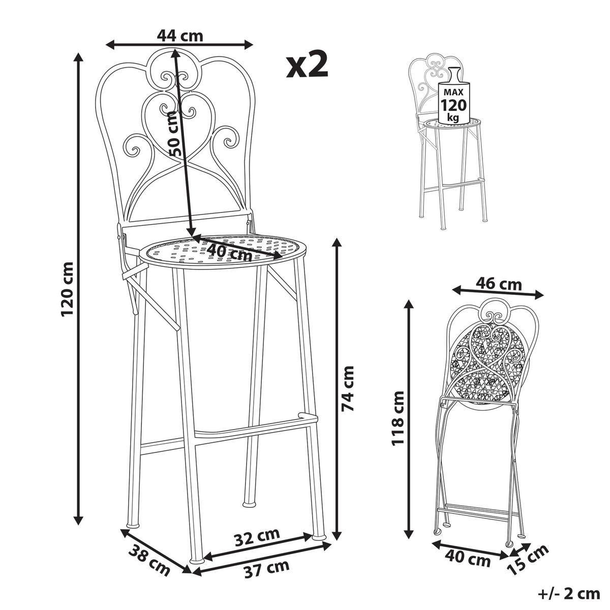 GARTEN-BARHOCKER 2er-Set Hellbeige Trieste - Beige, Metall (44/120/38cm) - Beliani