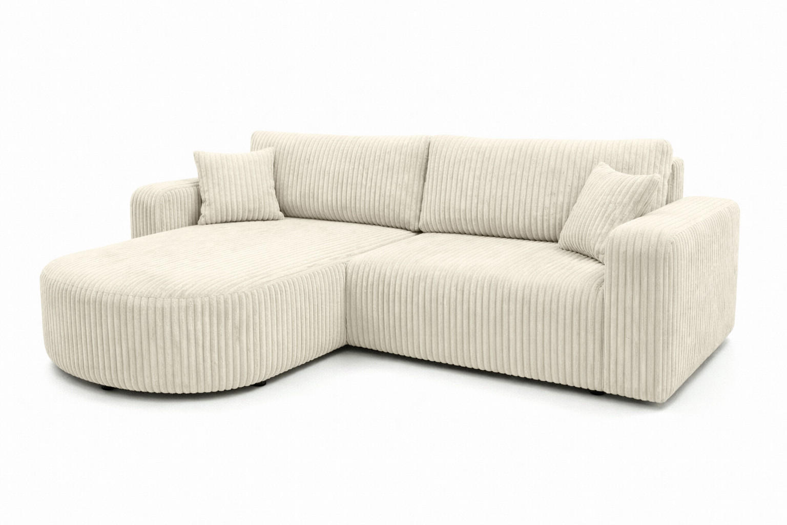 ECKSOFA Mit Schlaffunktion, Cordstoff Tilia, Ecru, Links, ROUND ONE - Ecru, Holz (244/175cm) - Kaiser Möbel