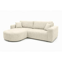 ECKSOFA Mit Schlaffunktion, Cordstoff Tilia, Ecru, Links, ROUND ONE - Ecru, Holz (244/175cm) - Kaiser Möbel