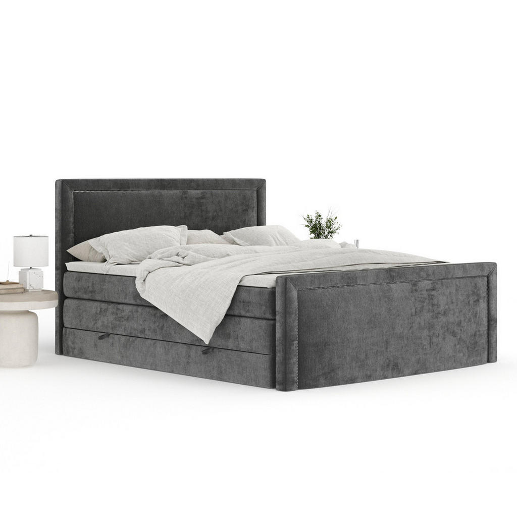 Thumbnail - Maison de Reve Boxspringbett, Anthrazit, Textil, Buche, Kiefer, H3 + H4, 7-Zonen, Höhe ca. 40 cm, 200x200 cm, Handmade i...