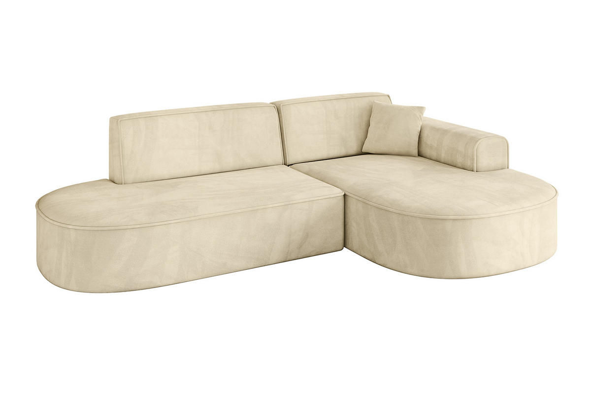 ECKSOFA Ottomane Rechts MARI-L1 - 243x171x79 cm Beige Velours - Beige/Schwarz, Holzwerkstoff/Kunststoff (171/243cm) - ALTDECOR