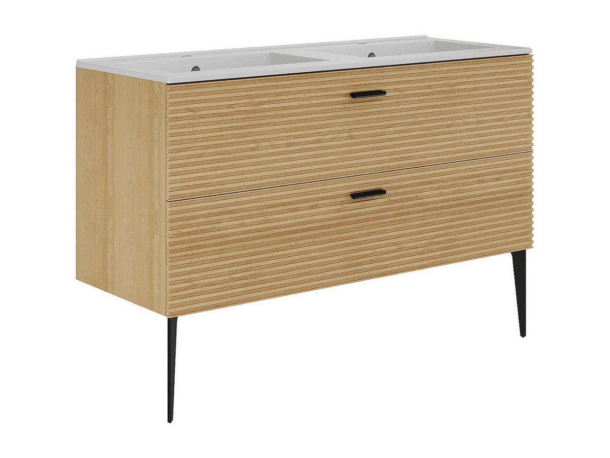 DOPPELWASCHTISCH - 120 cm x 46 cm - Holz, Platte - Naturfarben Hell - SARONE - Naturfarben, Holz (120/55/46cm) - Vente-Unique