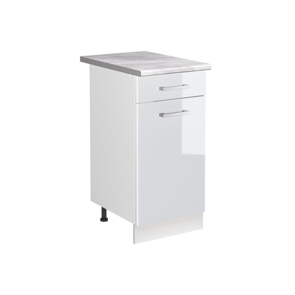 SPÜLENUNTERSCHRANK R-Line, Weiß Hochglanz/Weiß, 40 cm Arbeitsplatte Marmor - Weiß Hochglanz/Weiß, Holzwerkstoff (40/81.6/60cm) - Vicco