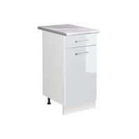 SPÜLENUNTERSCHRANK R-Line, Weiß Hochglanz/Weiß, 40 cm Arbeitsplatte Marmor - Weiß Hochglanz/Weiß, Holzwerkstoff (40/81.6/60cm) - Vicco