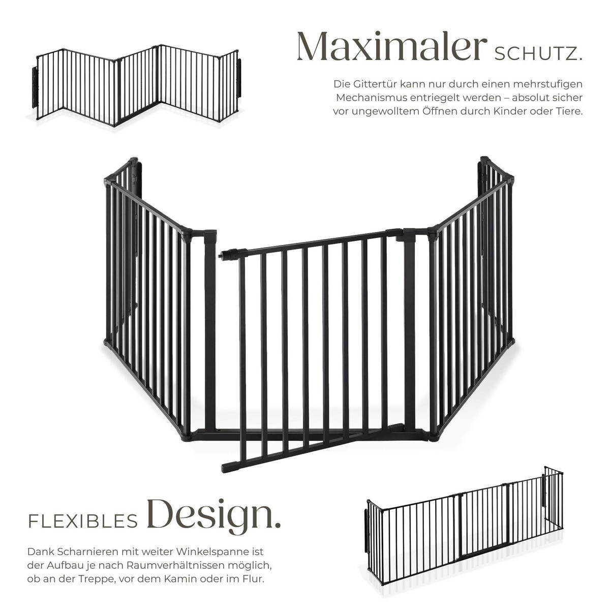 KAMINSCHUTZGITTER Agni, inklusive Wandhalterung, schwarz - Schwarz, Metall (3/71.5/289.3cm) - tectake
