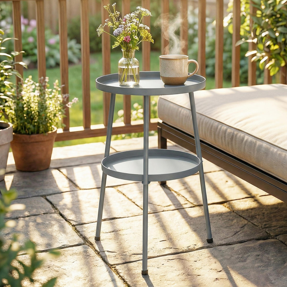 OUTDOOR-BEISTELLTISCH Metall Kunststoff Dunkelgrau - Dunkelgrau, Metall (36/36/53cm) - Outsunny