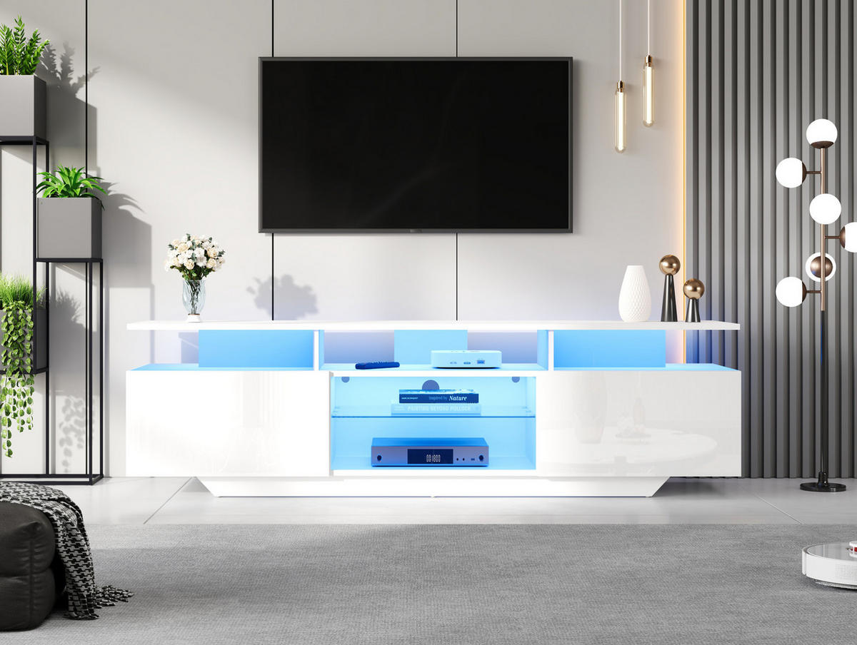 LOWBOARD 160/40/45 cm aus MDF mit LED-Beleuchtung und Hochglanzfront Weiß - Weiß, Holzwerkstoff (160/45/40cm) - Modenvie