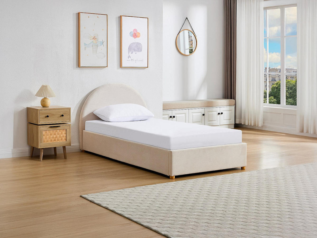 BETT mit Bettkasten - 1 Person - Stoff, Samt - Beige - Beige, Textil (90/190cm) - Vente-Unique