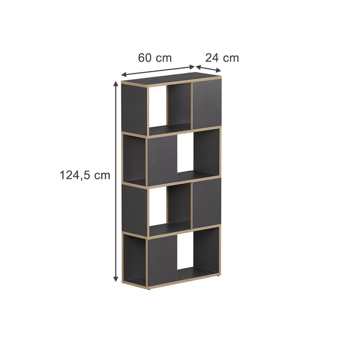 RAUMTEILER Eneos Anthrazit/Eiche 60 x 124.5 cm - Eichefarben/Anthrazit, Holzwerkstoff (60/124.5/24cm) - Vicco