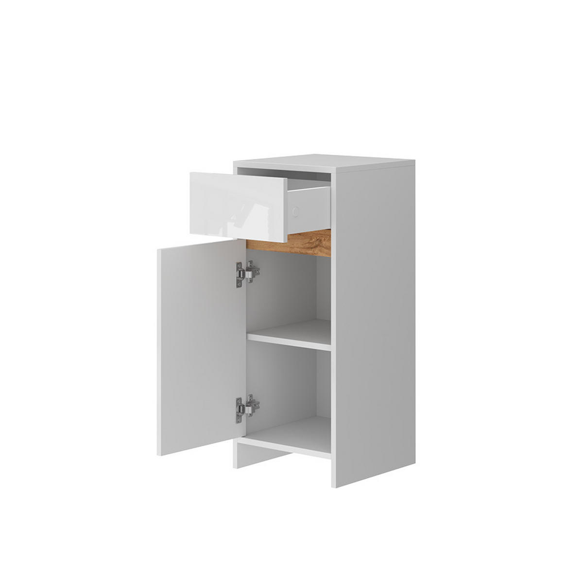 MIDISCHRANK Detmold Weiß Hochglanz/Eiche 35x82 cm mit Tür und Schublade - Honigeiche/Weiß Hochglanz, Holzwerkstoff (35/82/35cm) - Vicco