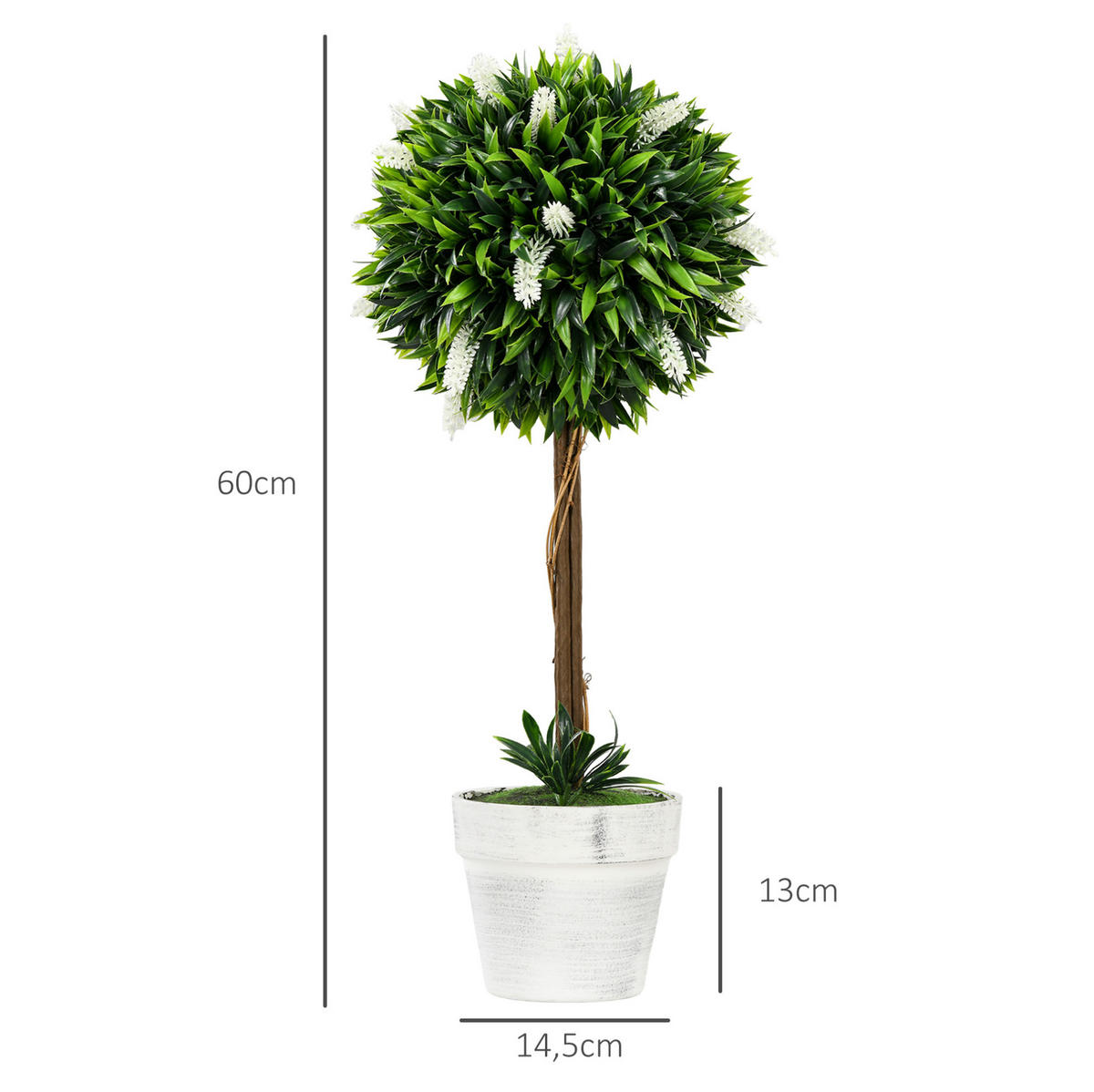 KUNSTPFLANZEN-SET 14,5/14,5/60 cm weiß aus Kunststoff mit Topf - Weiß, Kunststoff (60cm) - OKWISH