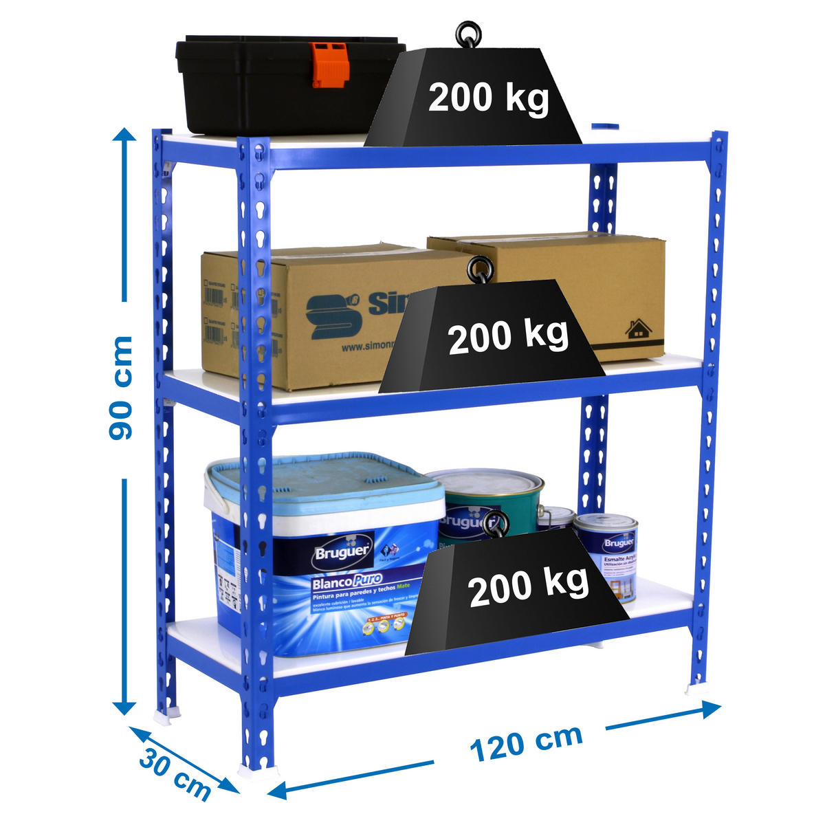 SCHWERLASTREGAL Baby Metal Shark HxBxT 90 x 120 x 30 cm Fachlast 200 kg Blau-Weiß - Blau, Metall (120/90/30cm) - PROREGAL