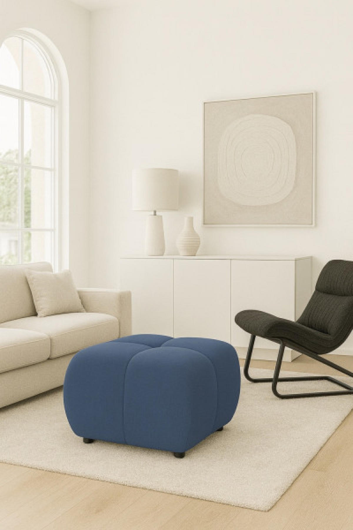 POUF Blau Mila Mit Steppungen Auf Schwarzen Niedrigen Beinen - Dunkelblau, Textil (72/43.5/72cm) - Sepro Meble