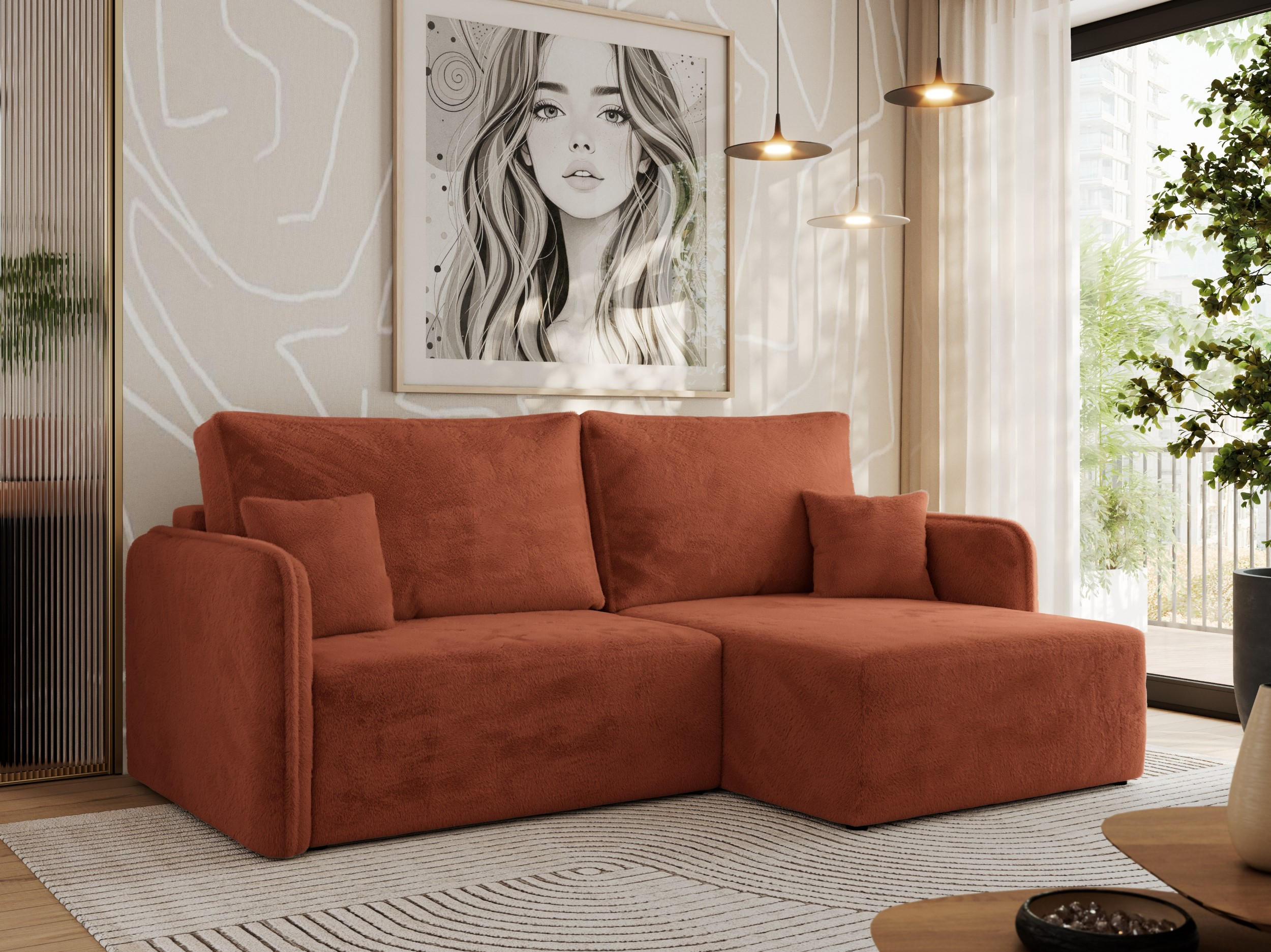 ECKSCHLAFSOFA MESTO L Orange Plüsch - rechts - Schwarz/Orange, Kunststoff/Textil (147/227cm) - MKS