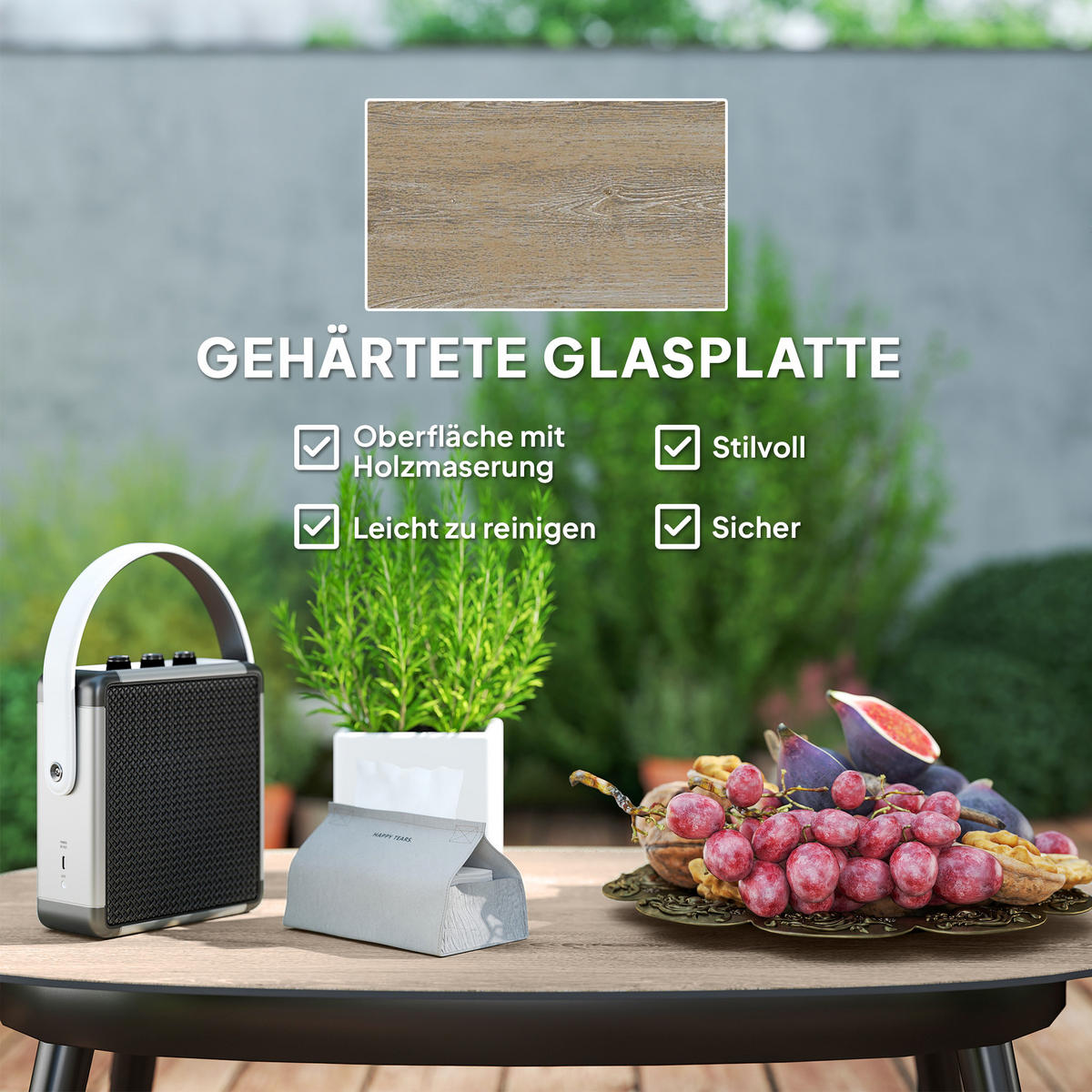 GARTENMÖBEL LOUNGE-SET DE-06737 4-teilig mit Glastisch Dunkelgrau/Gelb - Dunkelgrau, Kunststoff/Metall - ComfortXL