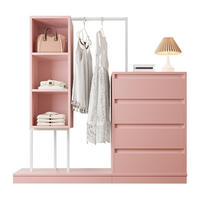 GARDEROBEN-SET in Rosa mit Kleiderstange und Schubladen für Schlafzimmer und Flur, B140/T40/H135 cm - Rosa, Holzwerkstoff/Metall (140/127.5/40cm) - STILVORA
