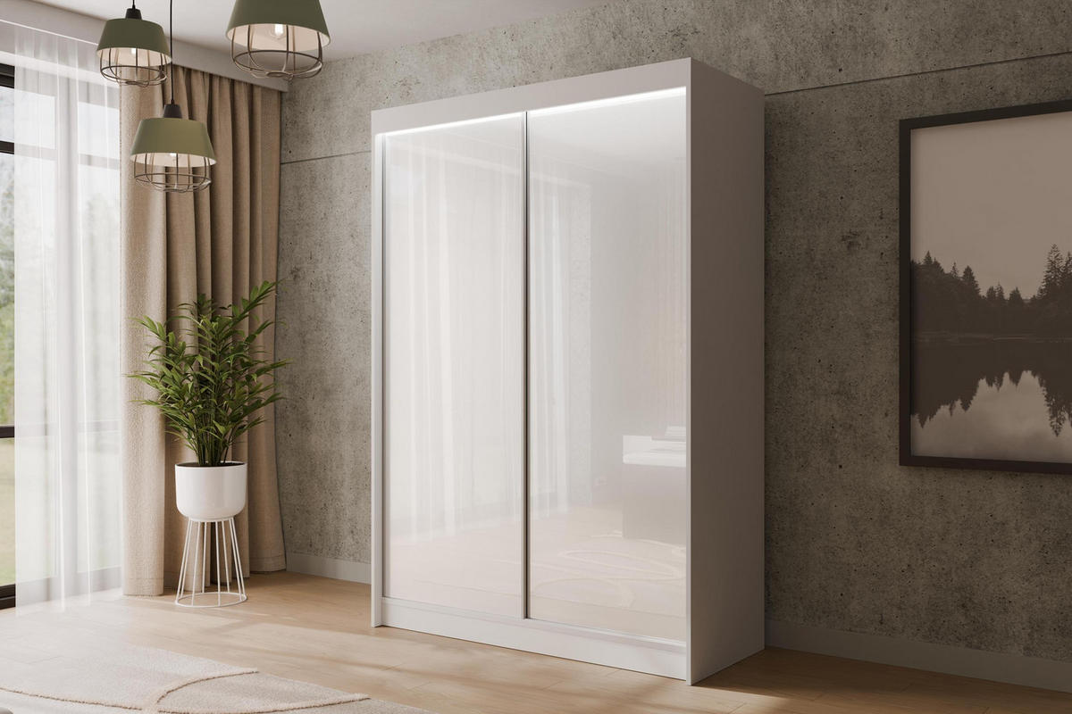 KLEIDERSCHRANK PEKA mit LED - 120 cm - Weiß - Weiß, Holzwerkstoff (120/215/61cm) - ALTDECOR