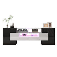 LOWBOARD 145/30/51 cm aus Holzwerkstoff mit LED-Beleuchtung Weiß/Schwarz - Weiß, Holzwerkstoff (145/51/30cm) - Modenvie
