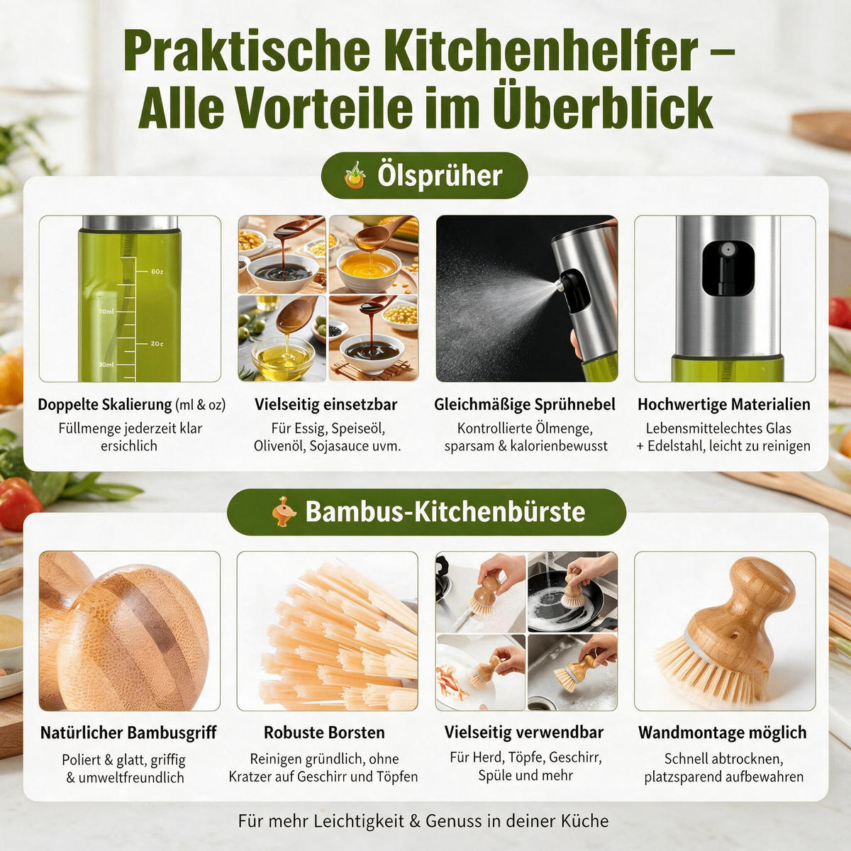 KÜCHENHELFER-SET Komplettset mit Gemüseschneider, Silikon Kochbesteck, Ölsprüher und praktischem Küchenzubehör - Schwarz, Kunststoff - Joyfair