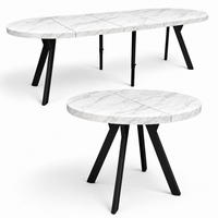 ESSTISCH rund ausziehbar 100/300/76 cm, Marmor, 54 cm Tischplatte + Y Metallgestell Schwarz - Hellgrau/Schwarz, Holzwerkstoff/Metall (100/300/76cm) - Damale Möbel