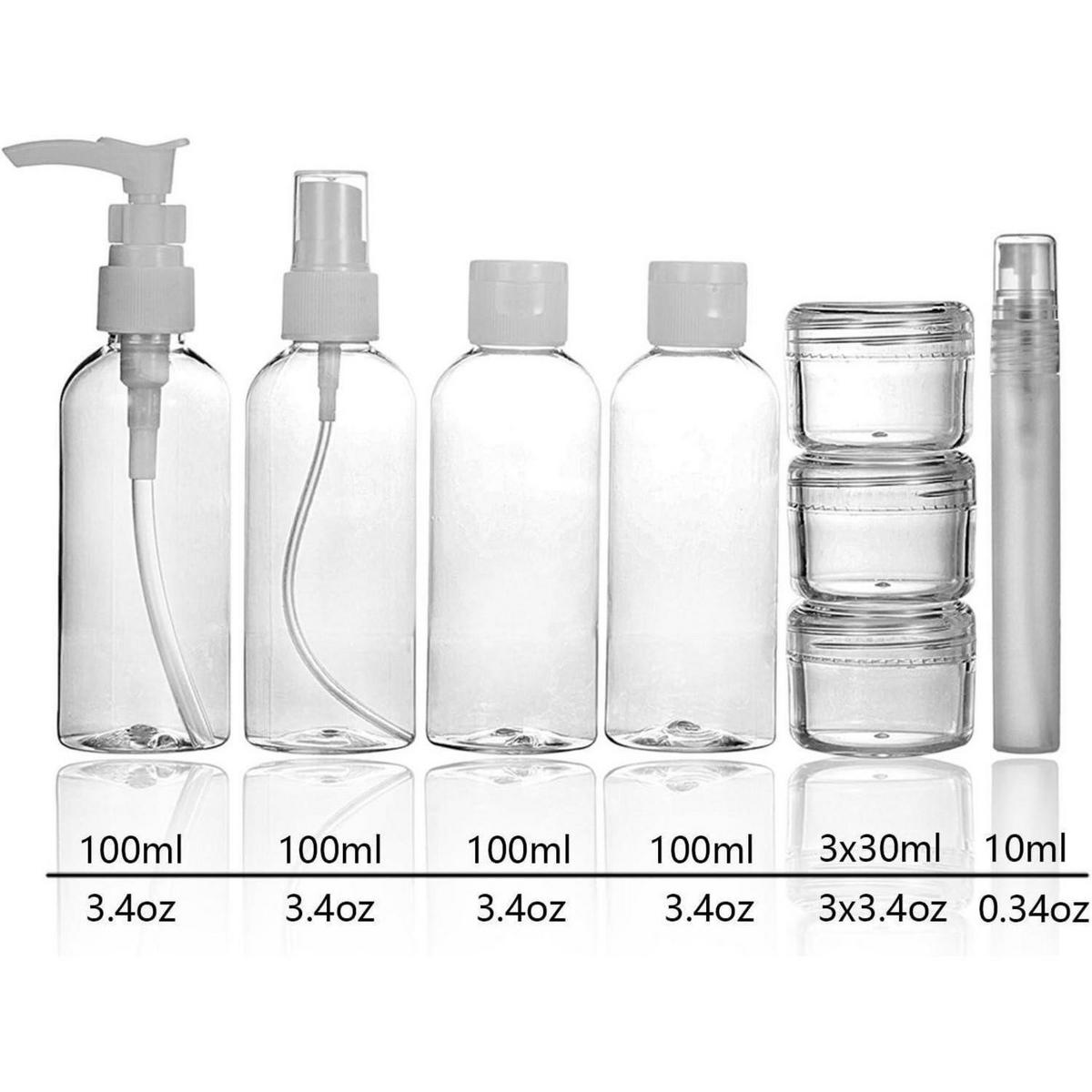 KULTURBEUTEL transparent 9-teiliges Set mit Reiseflaschen 100ml - Transparent, Kunststoff (16/6/21cm)