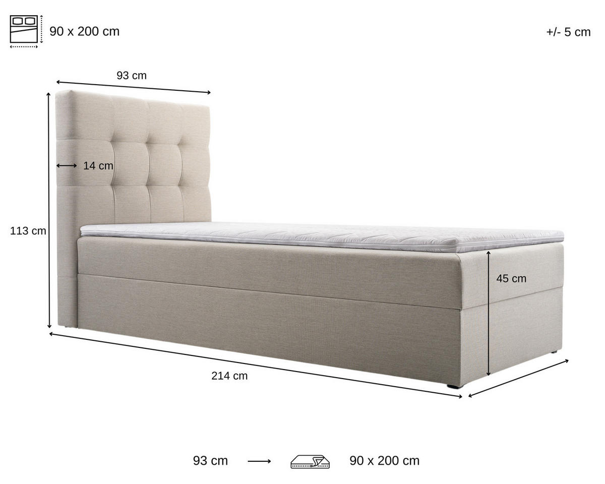 BETT - Boxspringbett 90x200 - 05 Hugo 24 - Braun - Braun, Holz (90/200cm) - Möblo