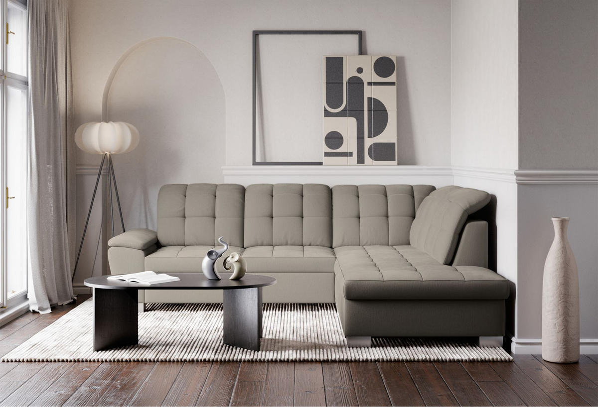 ECKSOFA Jamaal Taupe rechtsseitig - Taupe/Schwarz, Textil (258/212cm) - Selsey