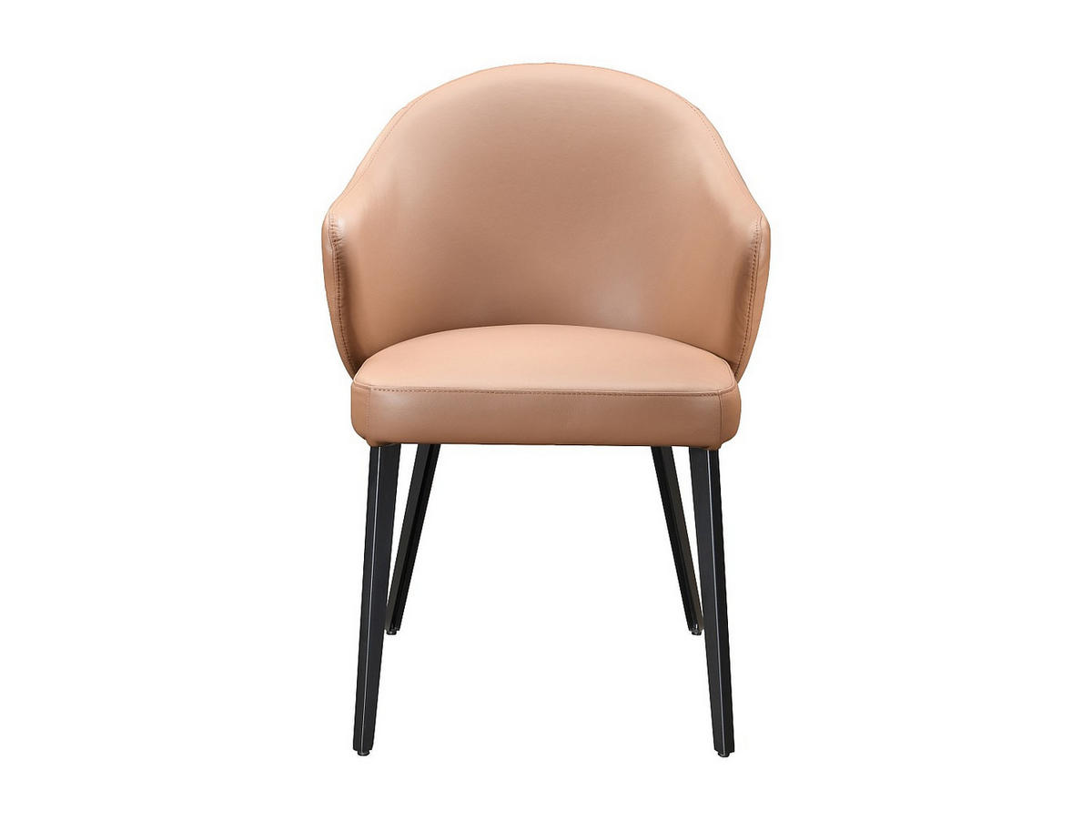 STUHL mit Armlehnen 2er-Set - Leder & schwarzer Stahl - Camelfarben - MIBELLY - Braun, Leder (62.5/84/58cm) - Vente-Unique