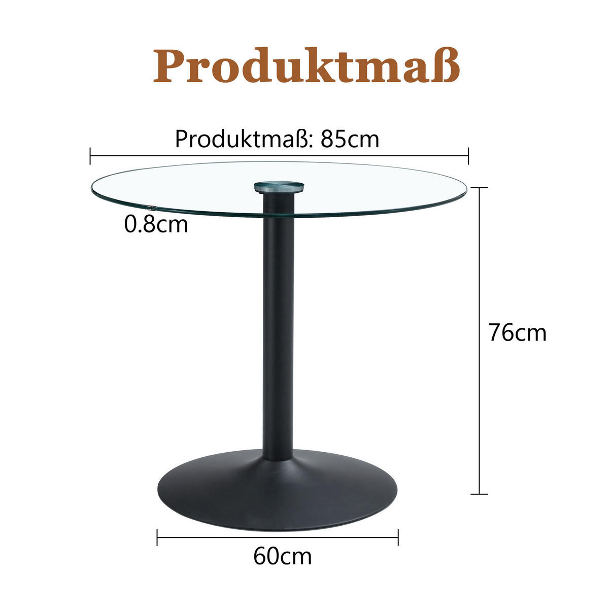 BAROVÝ stůl 85/85/76 cm černá/průhledná ze skla a kovu s kulatou deskou - černá, kompozitní dřevo (85/85/76cm) - OKWISH