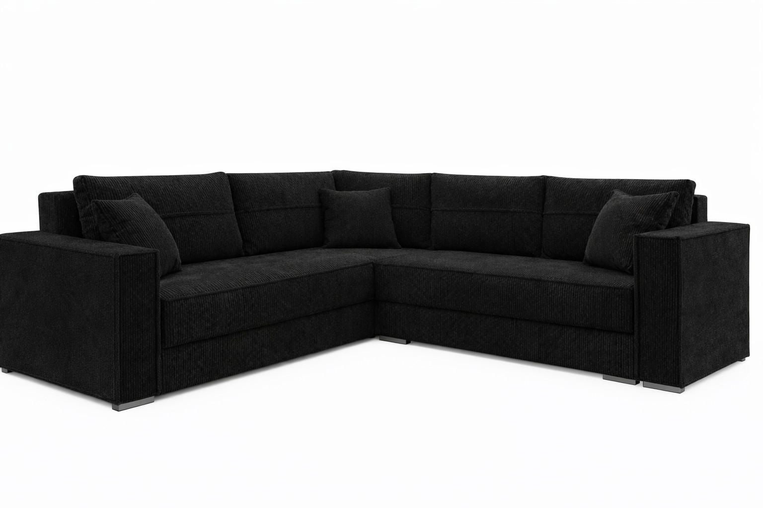 COUCHGARNITUR PARIS – Wohnlandschaft L-Form mit Schlaffunktion & Bettkasten Flauschiger Cord Stoff POSO Schwarz - Schwarz, Kunststoff (239/222cm) - Wohnideebilder