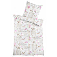 SEERSUCKER-BETTWÄSCHE 135x200 Sommer Bettbezug Bügelfrei aus Mikrofaser - Blumen Vögel Weiß Lila - Multicolor/Weiß, Textil (135/200cm) - Carpe Sonno