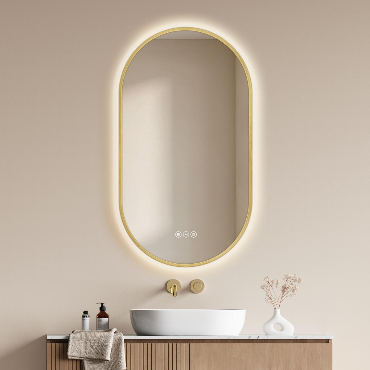 OGLINDA de baie cu LED-uri Auriu 50/90/3 cm - auriu, sticlă (50/90/3cm) - EMKE