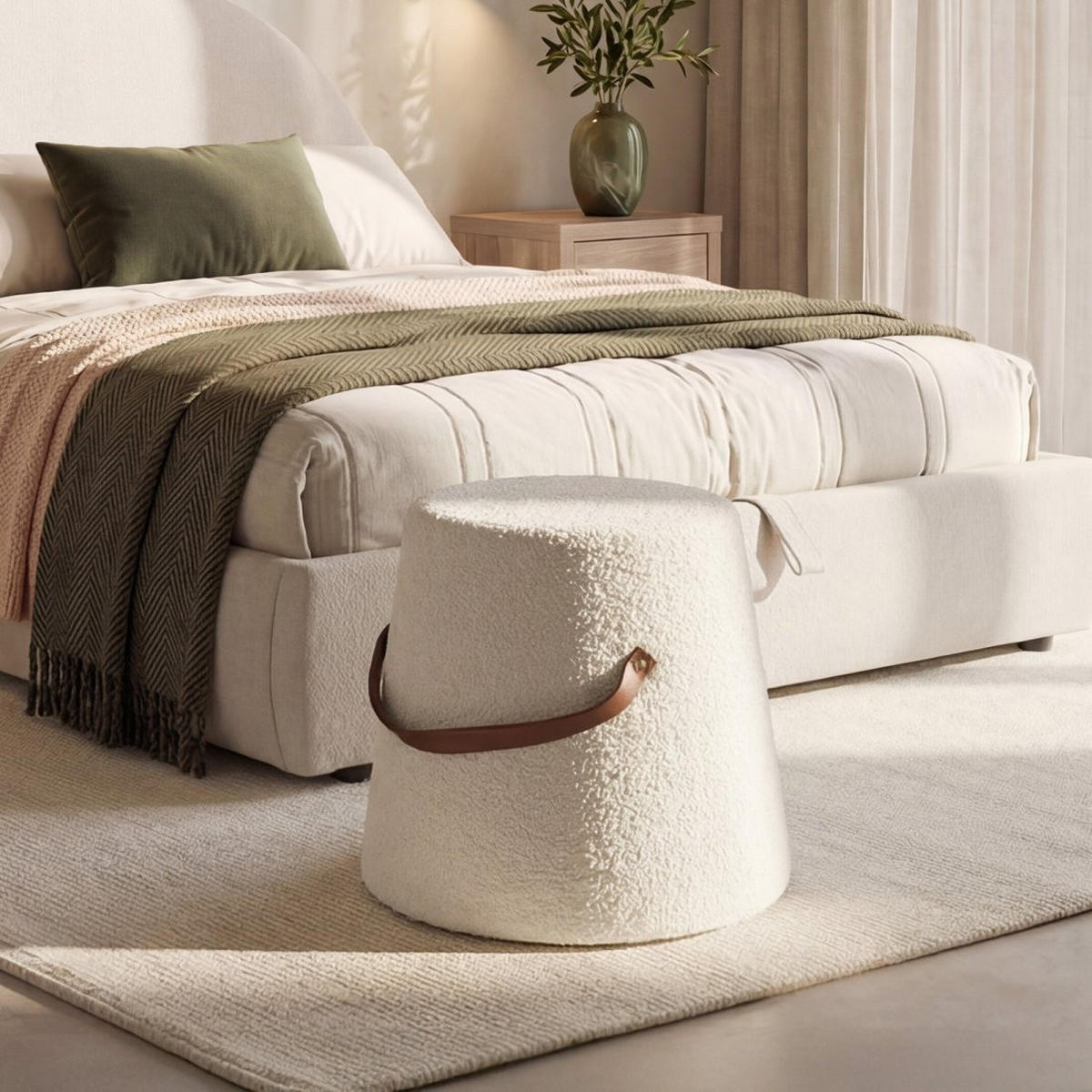 POUF Biko Weiß 42 cm x 36 cm - Weiß, Textil (42/36/42cm) - Klast Home