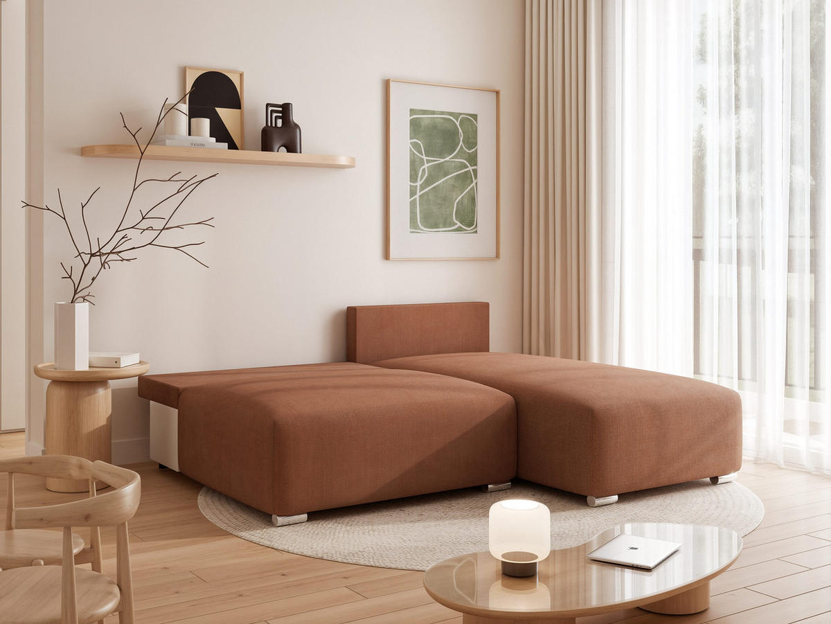 ECKSOFA ELVO mit Schlaffunktion und Bettkasten Braun - Braun, Holzwerkstoff/Kunststoff (208/190cm) - Idohome
