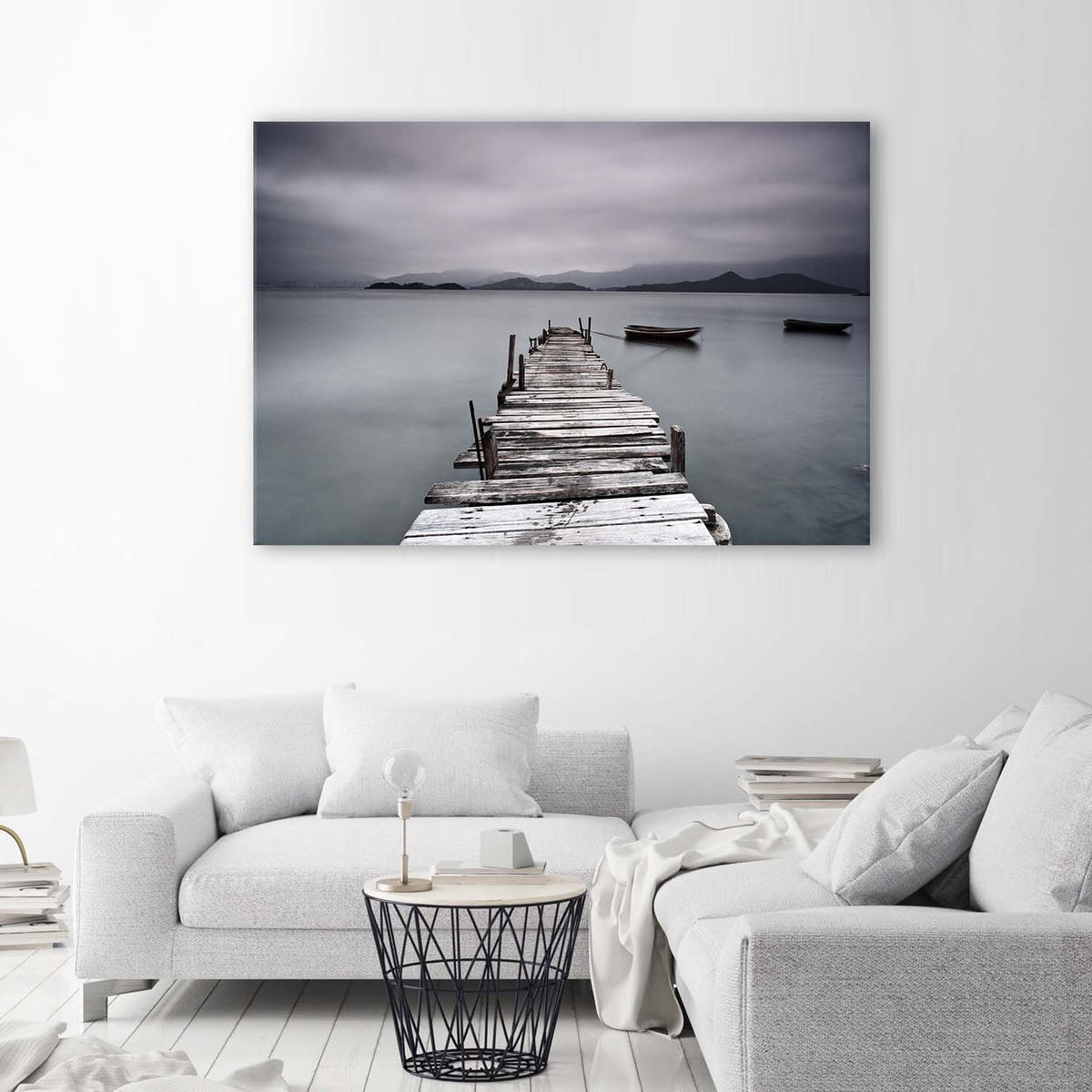 LEINWANDBILD Steg Wintersee Landschaft - Grau, Textil (100/70cm) - Feeby