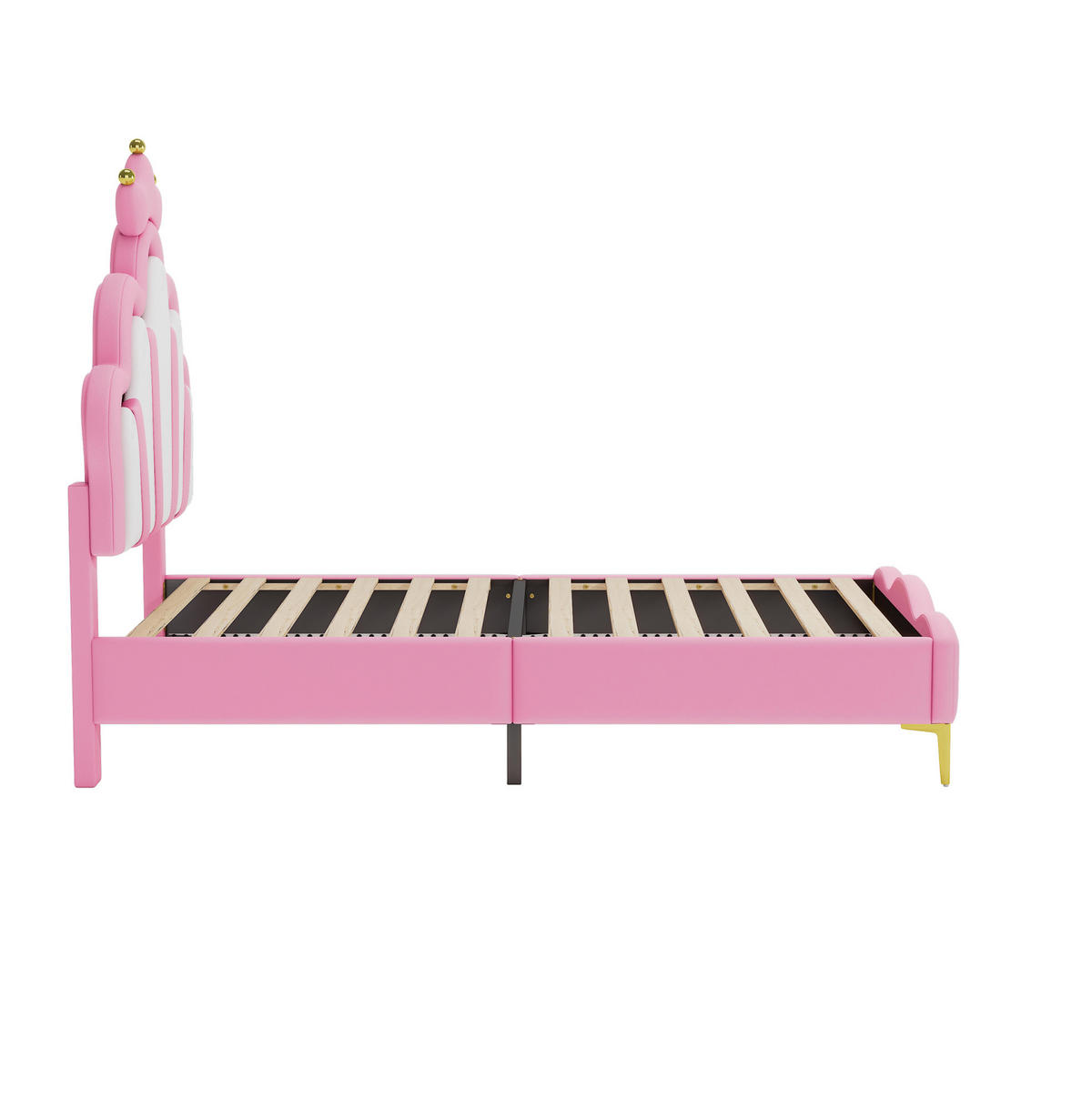 POLSTERBETT 90/200 cm mit LED-Beleuchtung, Kronen-Kopfteil aus PU-Kunstleder, Rosa - Rosa, Kunststoff (90/200cm) - Redom