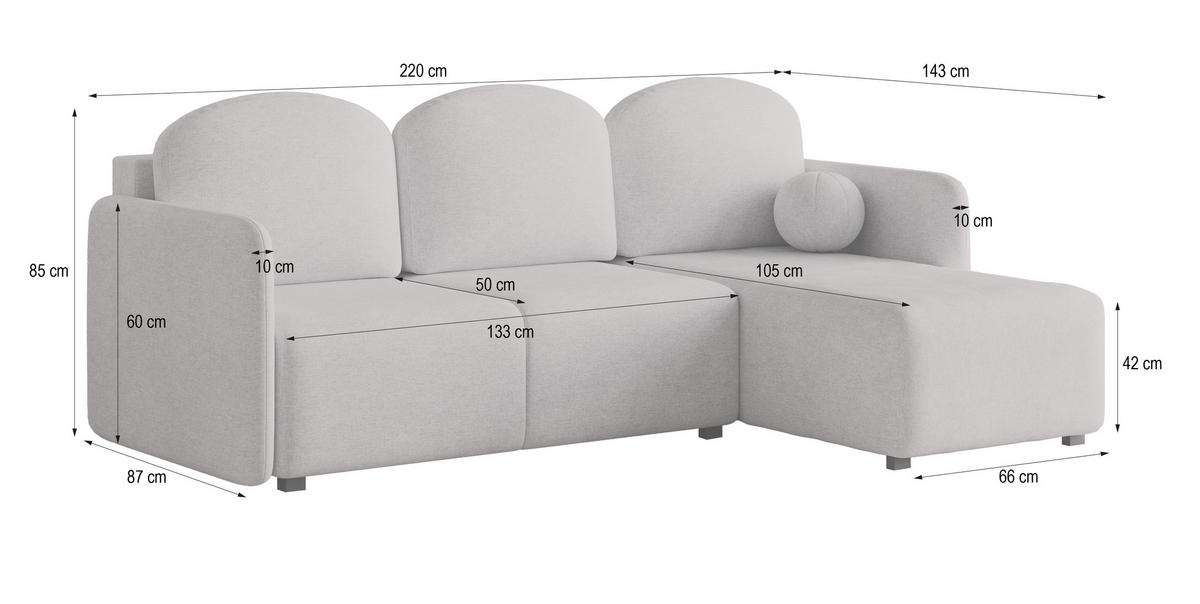 ROHOVÁ SEDAČKA SUVINO šedá - šedá, dřevo/textil (220/143cm) - MASSENO