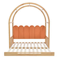KINDERBETT 140/200 cm ausziehbar mit gewölbtem Dach, Kiefer/MDF, 3-seitigem Schutz und Kissen, Natur/Orange - Naturfarben, Holzwerkstoff (140/200cm) - Redom