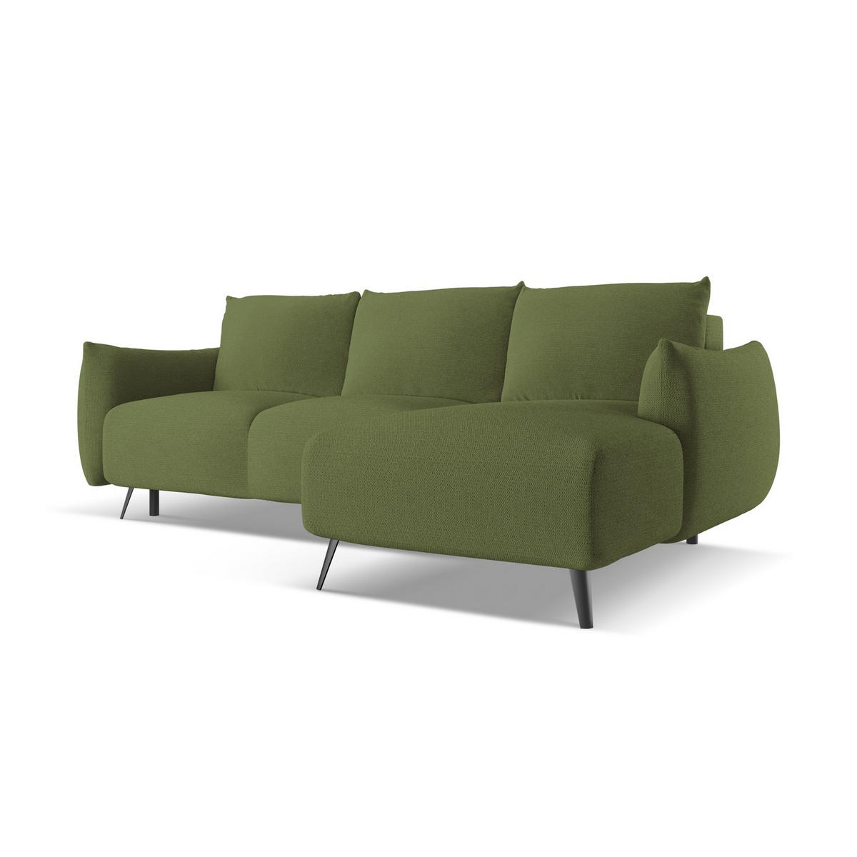 ECKSOFA mit Schlaffunktion Chenille Stoff Grün - Dunkelgrün/Schwarz, Textil/Metall (242/162cm) - LaMiaSofa