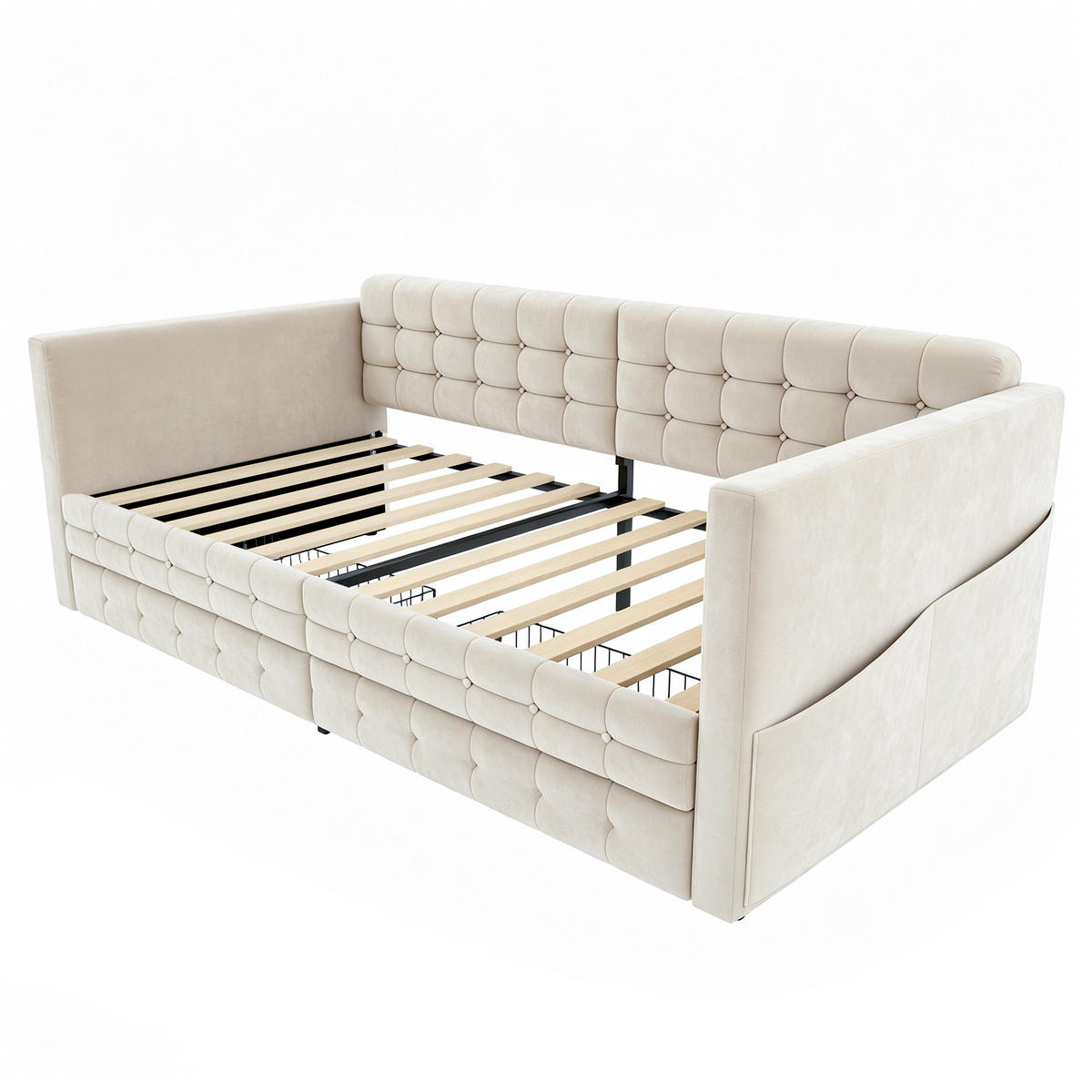 POLSTERBETT 90x190cm Schlafsofa Samt Stauraum Schubladen Beige - Beige, Textil (90/190cm) - FLIEKS