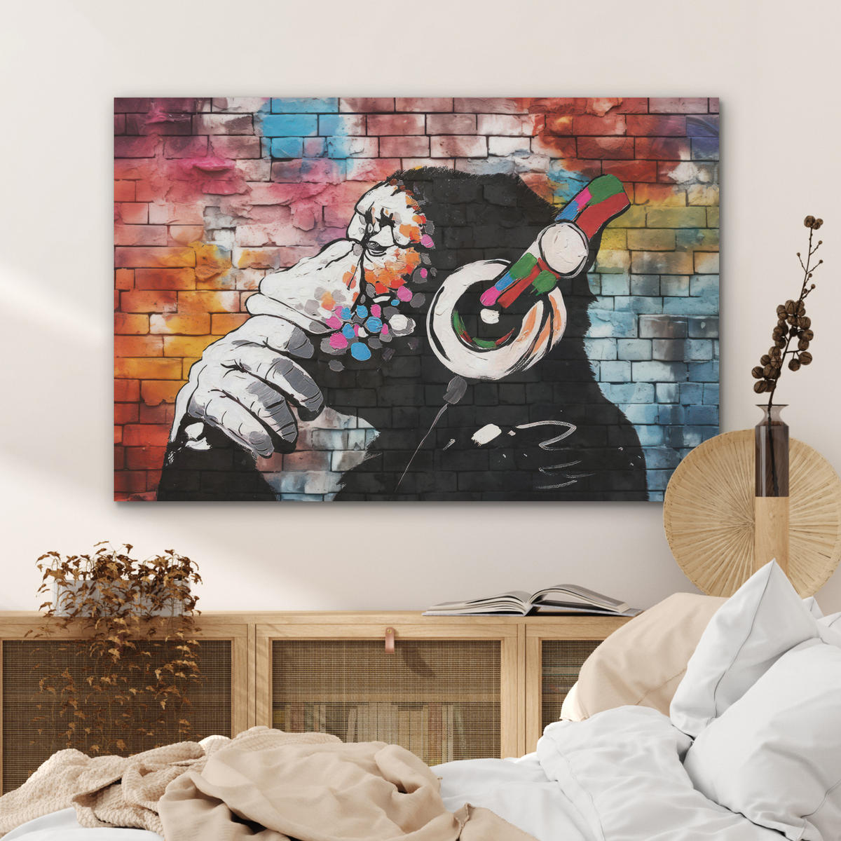 AKUSTIKBILD Affe - Graffiti - Musik Akustikpaneele 90x60 cm - Multicolor, Kunststoff (90/60/0.9cm) - MuchoWow