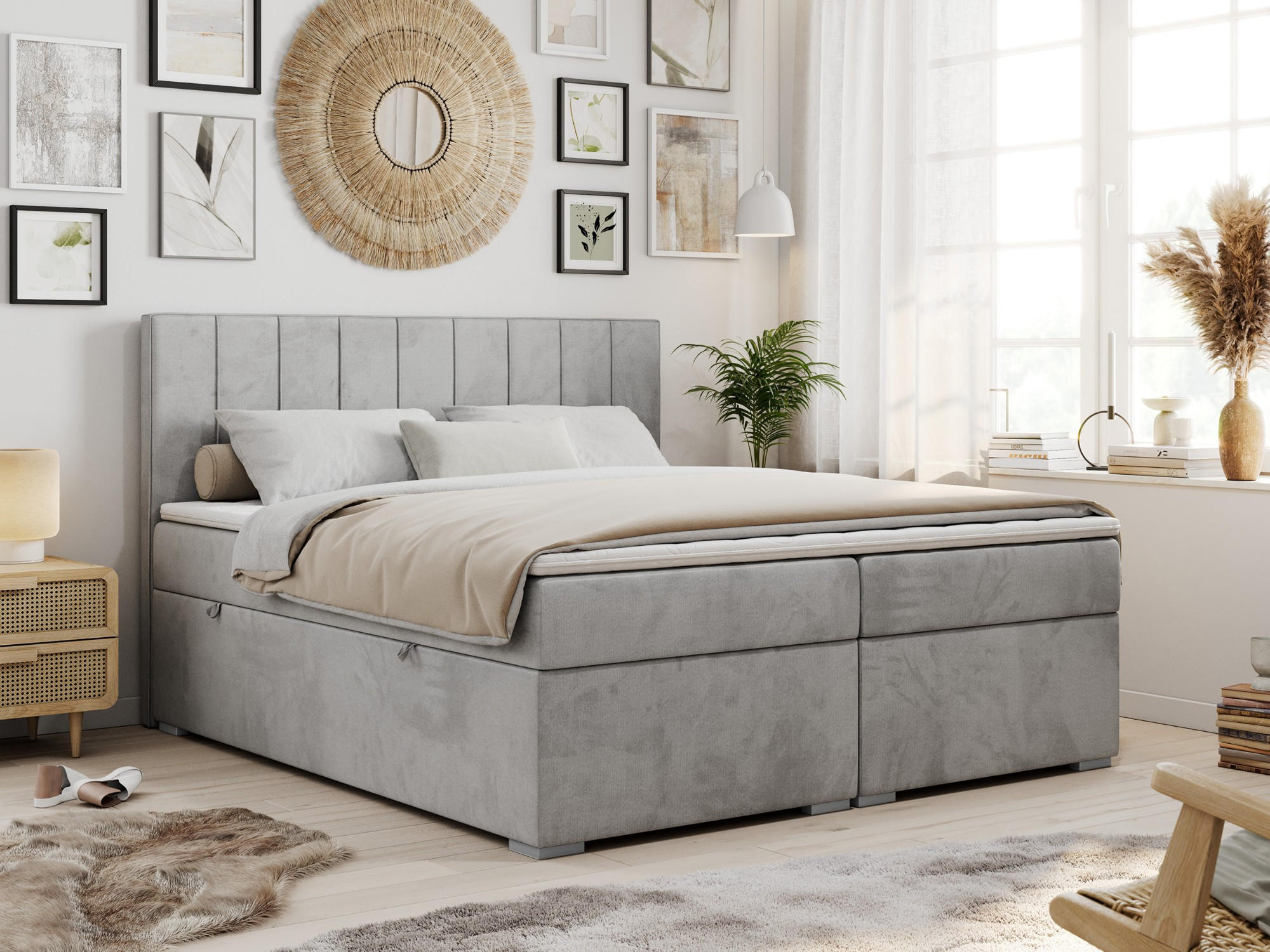 BOXBETT ALLY 140/200 Hellgrau Velvet - H4 - Hellgrau, Holz/Textil (140/200cm) - MKS