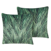 DEKOKISSEN 2er-Set Dunkelgrün 45/45 cm Diascia - Dunkelgrün, Textil (45/45cm) - Beliani