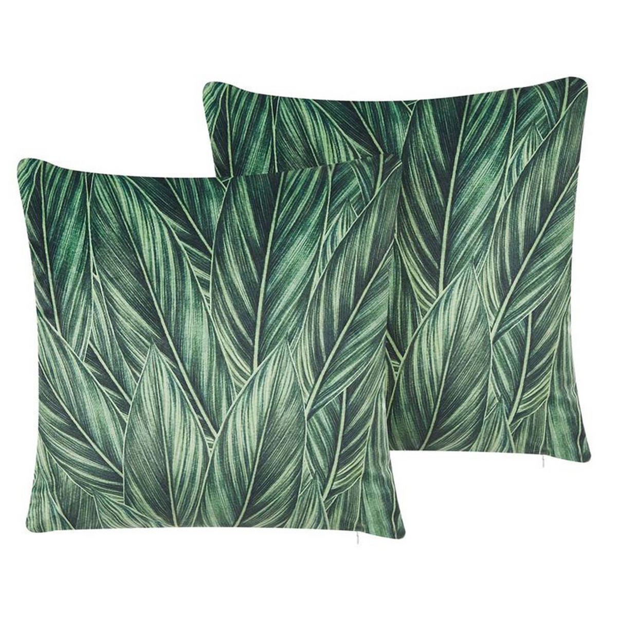 DEKOKISSEN 2er-Set Dunkelgrün 45/45 cm Diascia - Dunkelgrün, Textil (45/45cm) - Beliani