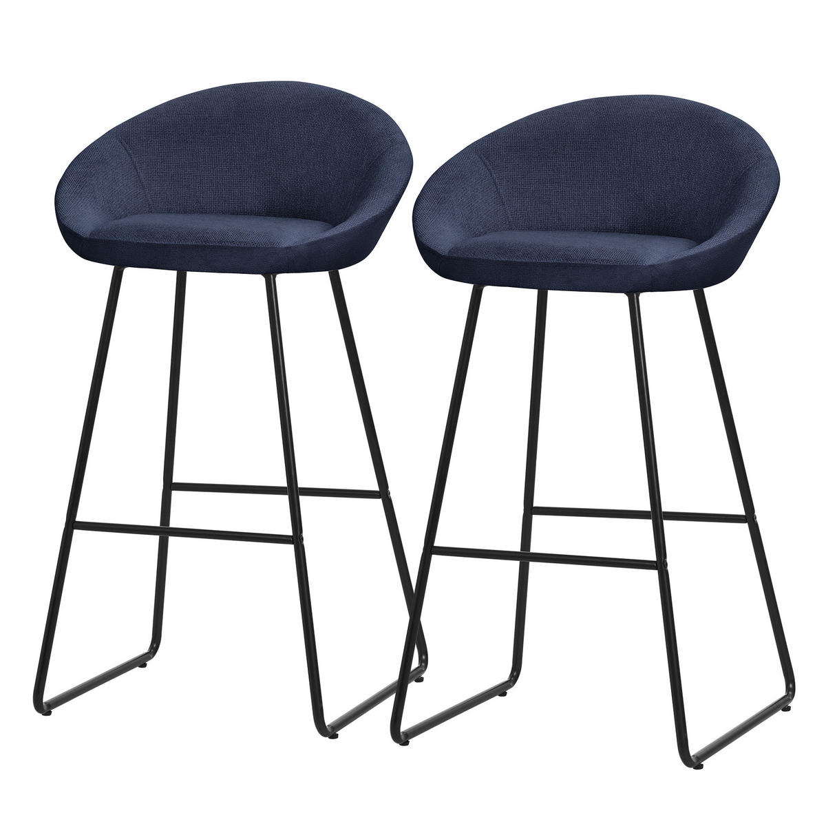 BARHOCKER 2er Set Dunkelblau mit Stoffbezug - Schwarz/Dunkelblau, Metall (56/94/50cm) - ML-DESIGN