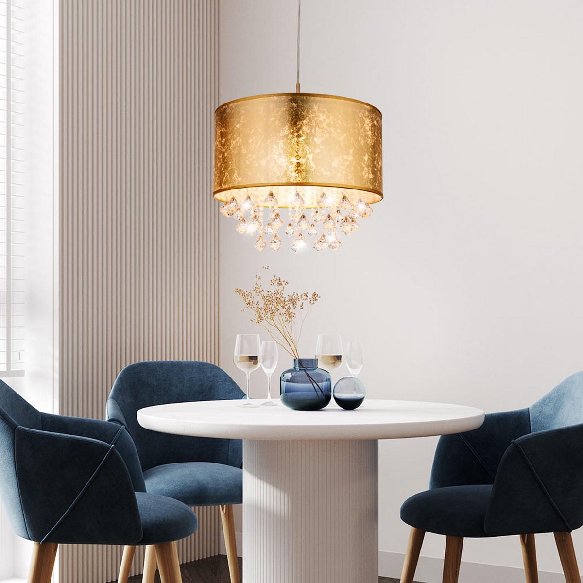 LED HÄNGELEUCHTE Kristalle Gold - Goldfarben, Metall (40/40/140cm) - Globo Lighting