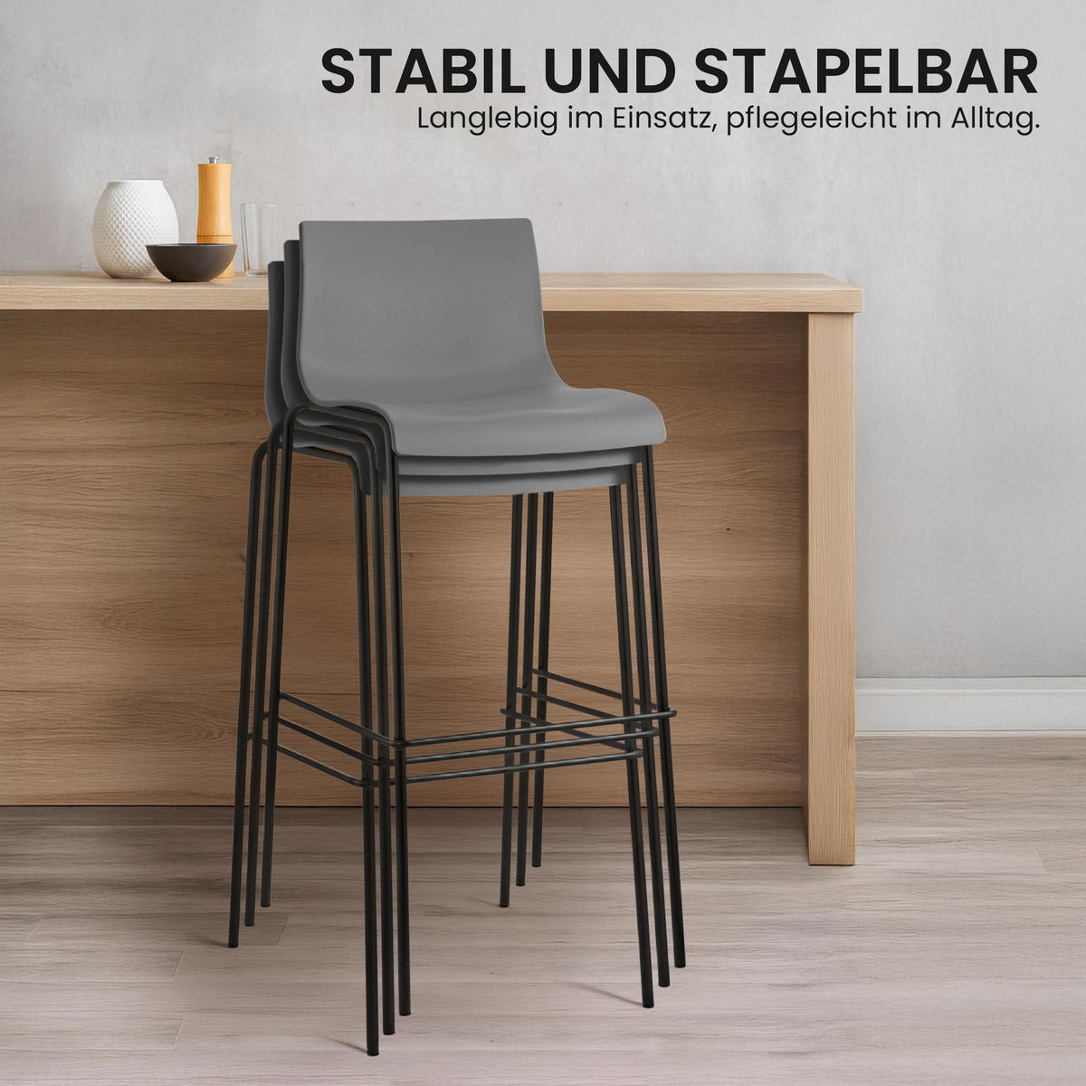 BARHOCKER 2er Set Kunststoff Grau - Schwarz/Grau, Kunststoff/Metall (43/100/48cm) - CLP